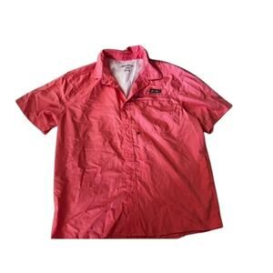 Eddie Bauer Men's Short sleve summer light woven tech shirt UPF 40 Pink Coral L